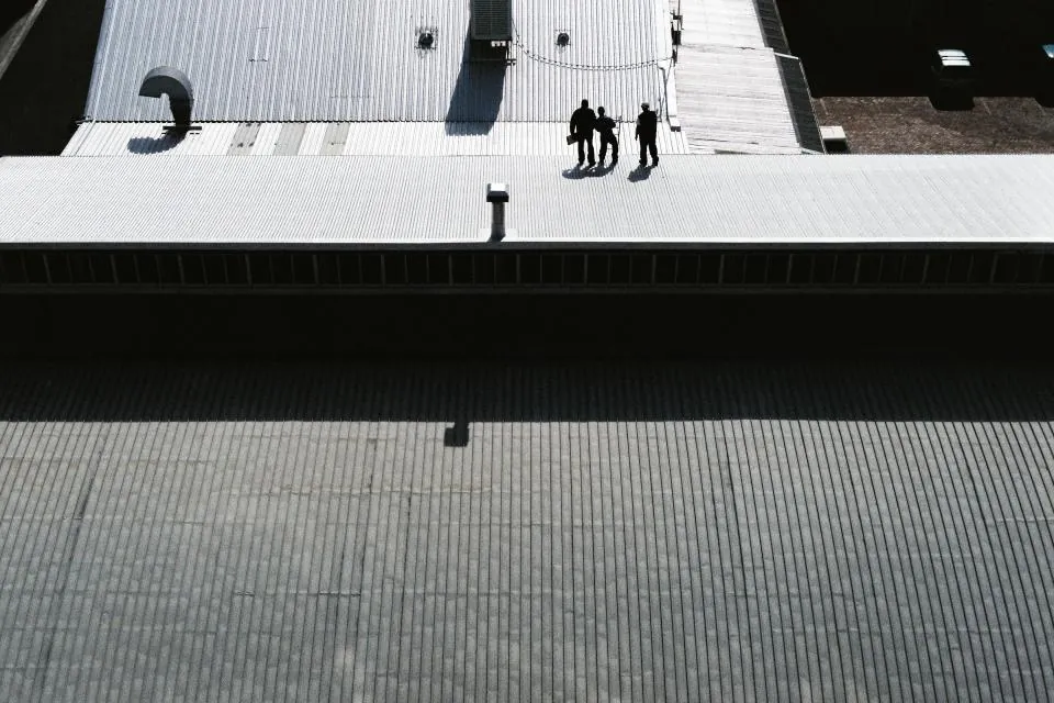 Standing seam metal roof seen from above